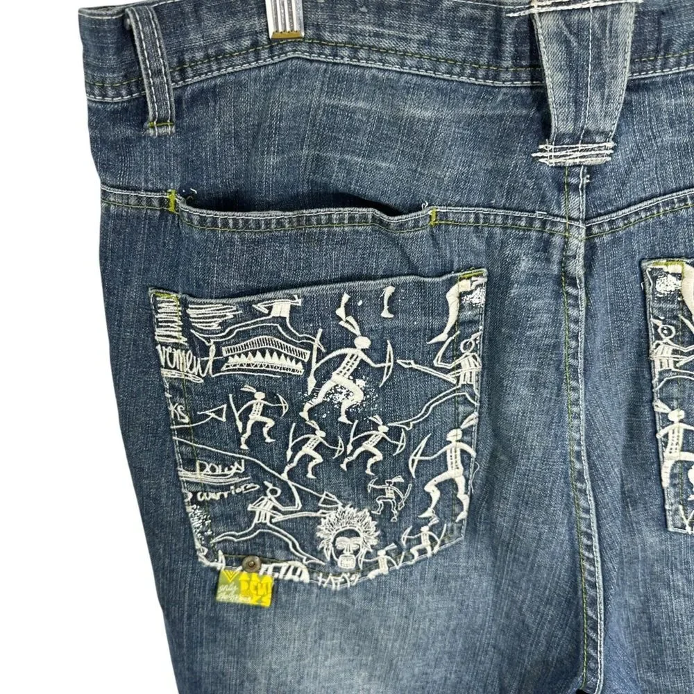 AKADEMIKS Vintage Jean Shorts Embroidered Skater Hip Hop Jorts‎ Baggy Sz 40